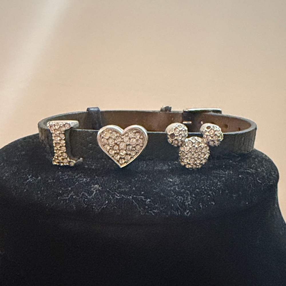 Swarovski I Heart Mickey Black Leather Bracelet